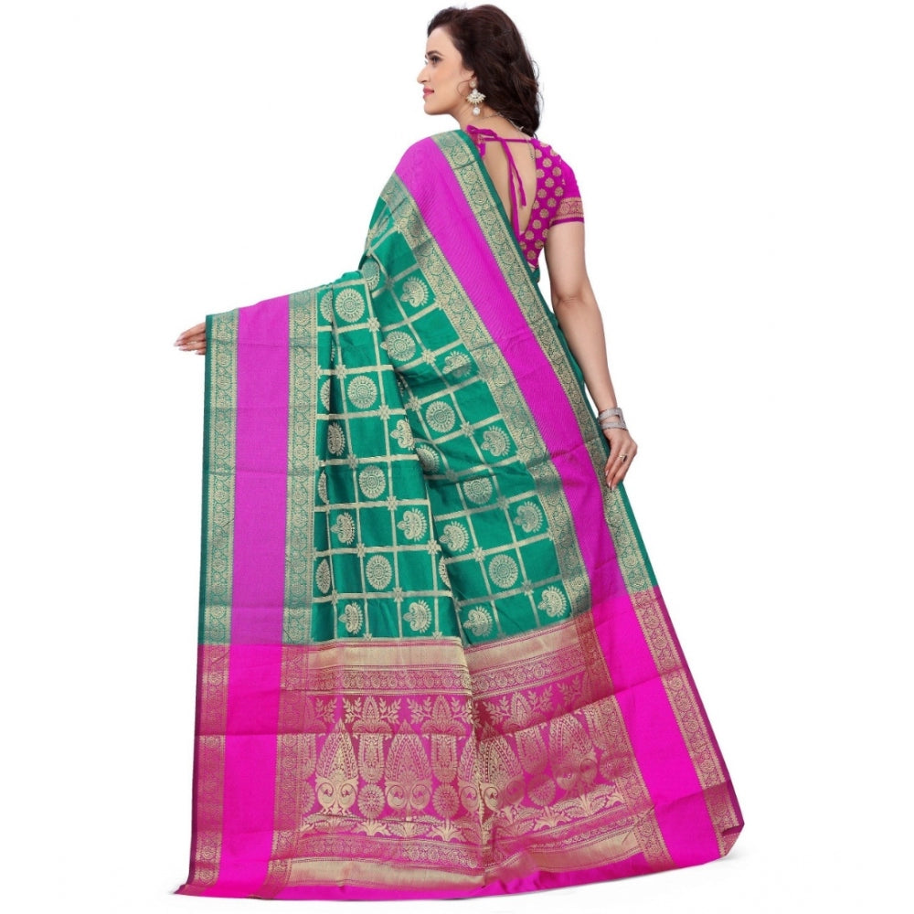 Clasymist Women's Jacquard Woven Saree With Unstitched Blouse 5.5Mtr (Light Green)