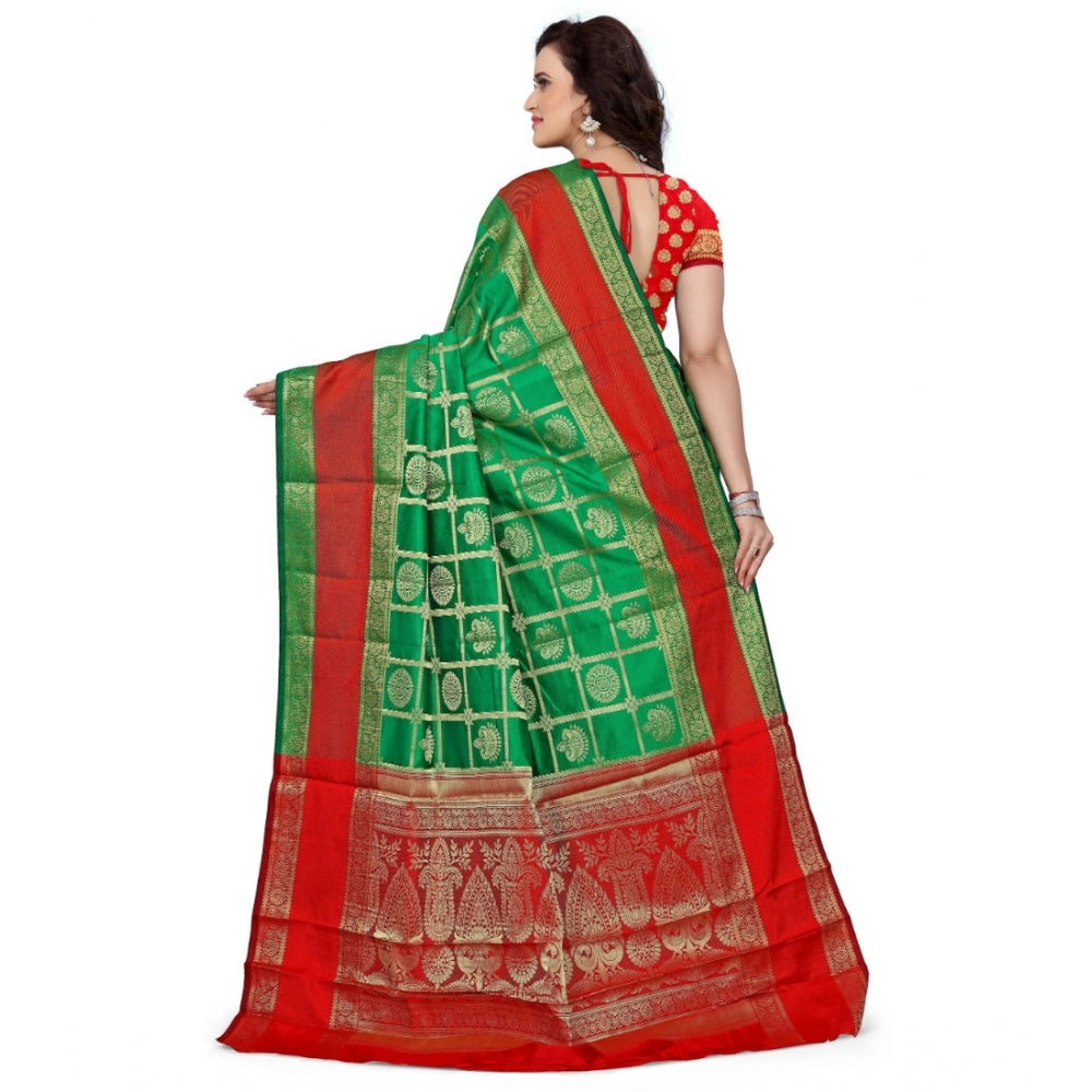 Clasymist Women's Jacquard Woven Saree With Unstitched Blouse 5.5Mtr (Green)