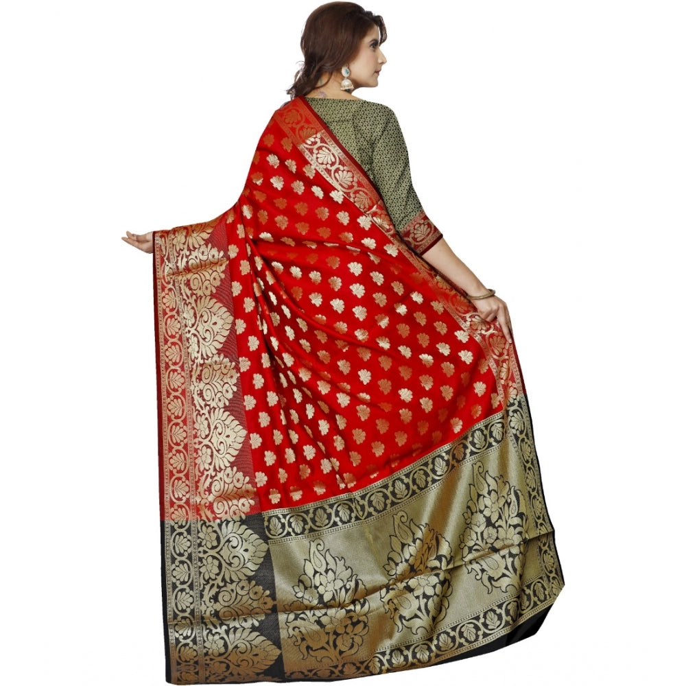 Clasymist Women's Jacquard Woven Saree With Unstitched Blouse 5.5Mtr (Red)