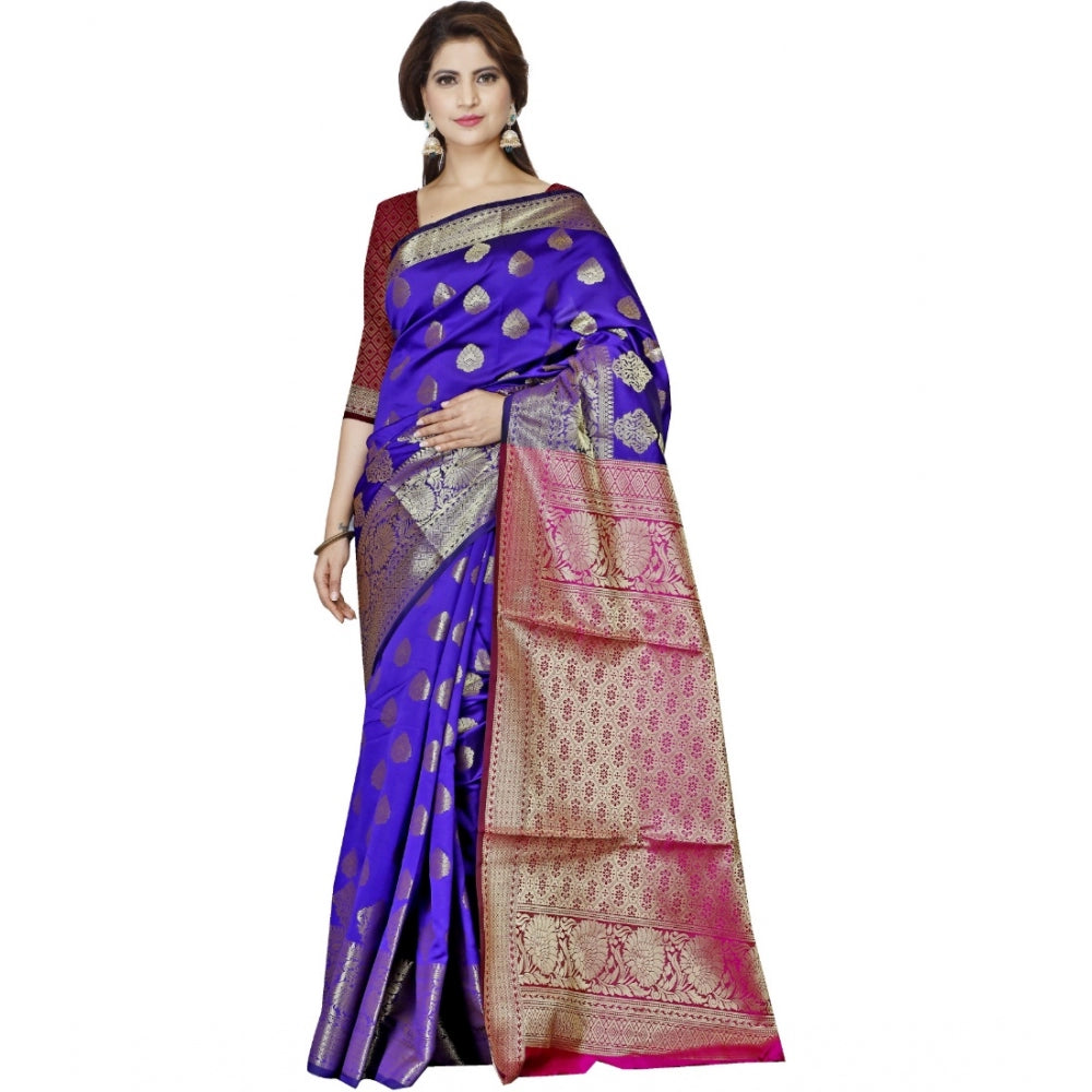 Clasymist Women's Jacquard Woven Saree With Unstitched Blouse 5.5Mtr (Dark Blue)