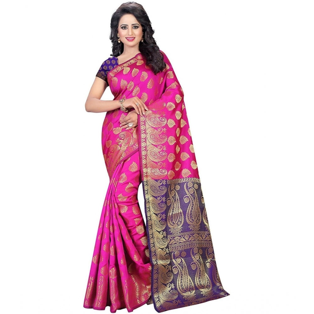 Clasymist Women's Jacquard Woven Saree With Unstitched Blouse 5.5Mtr (Pink)