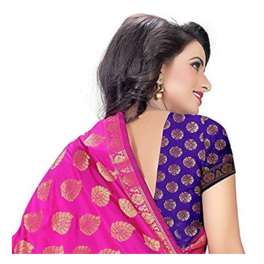 Clasymist Women's Jacquard Woven Saree With Unstitched Blouse 5.5Mtr (Pink)