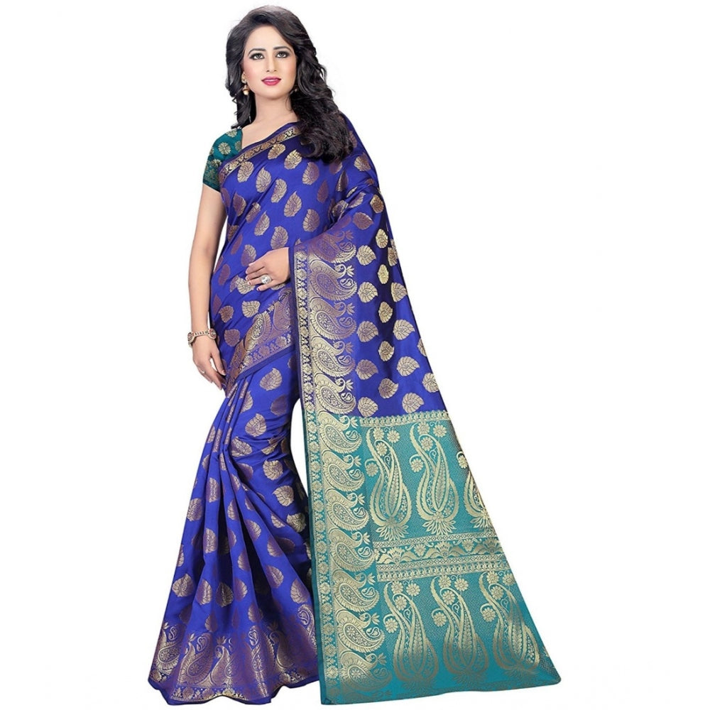 Clasymist Women's Jacquard Woven Saree With Unstitched Blouse 5.5Mtr (Blue)