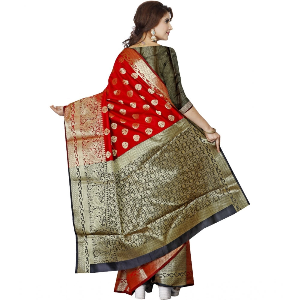 Clasymist Women's Jacquard Woven Saree With Unstitched Blouse 5.5Mtr (Red)