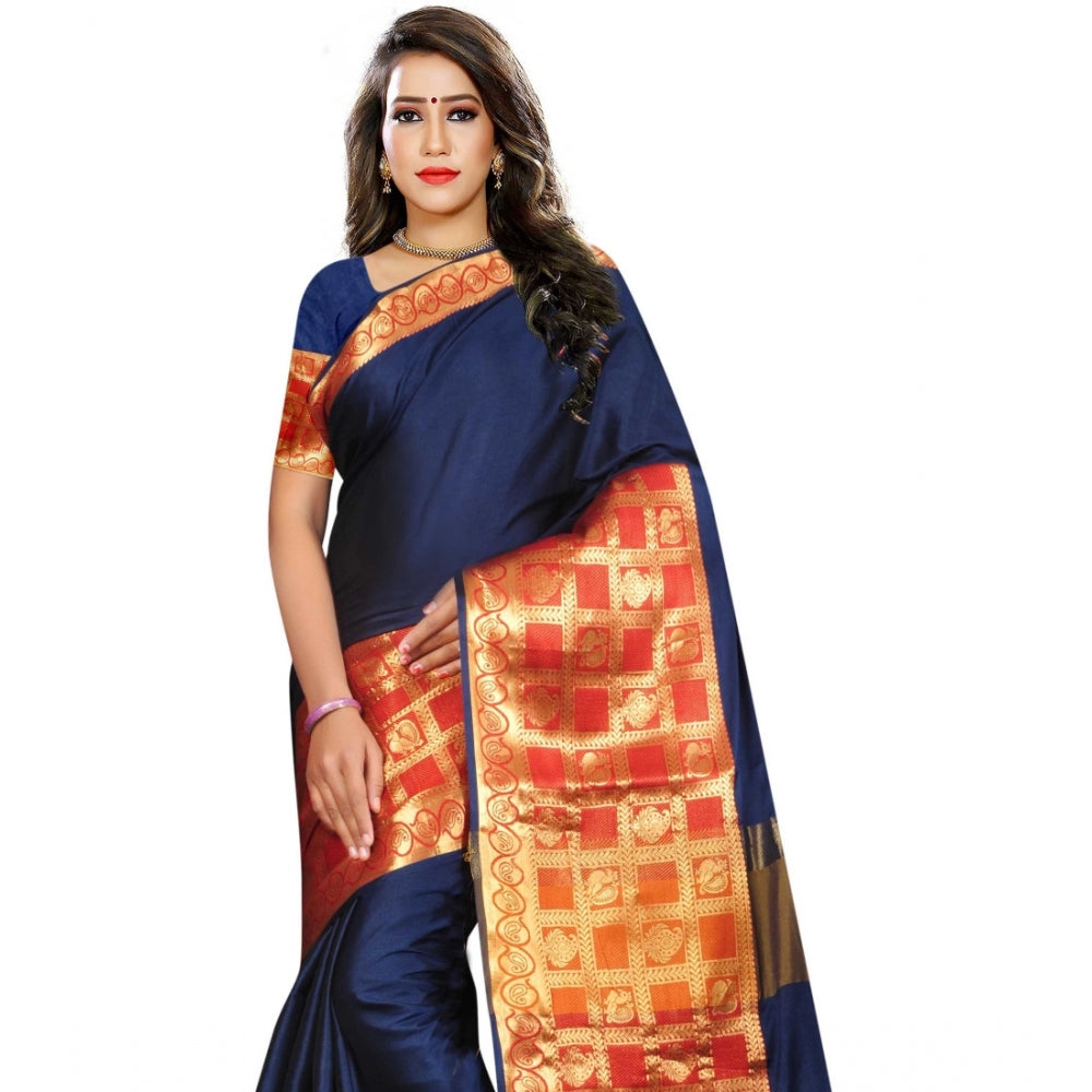 Clasymist Women's Jacquard Woven Saree With Unstitched Blouse 5.5Mtr (Blue)