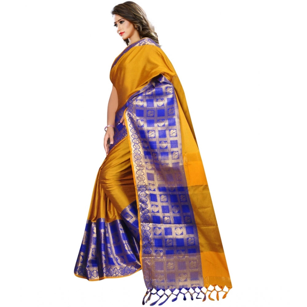 Clasymist Women's Jacquard Woven Saree With Unstitched Blouse 5.5Mtr (Mustard)