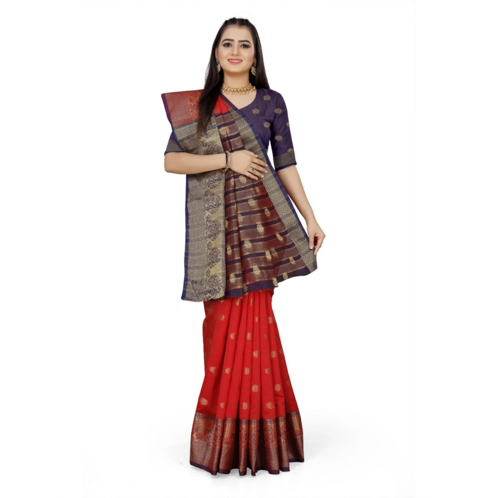 Clasymist Women's Jacquard Woven Saree With Unstitched Blouse 5.5Mtr (Red)