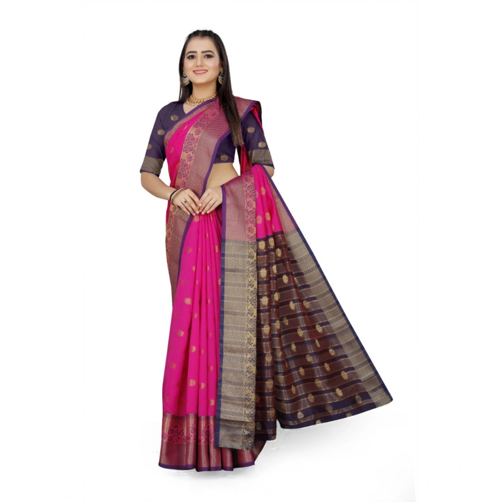 Clasymist Women's Jacquard Woven Saree With Unstitched Blouse 5.5Mtr (Pink)