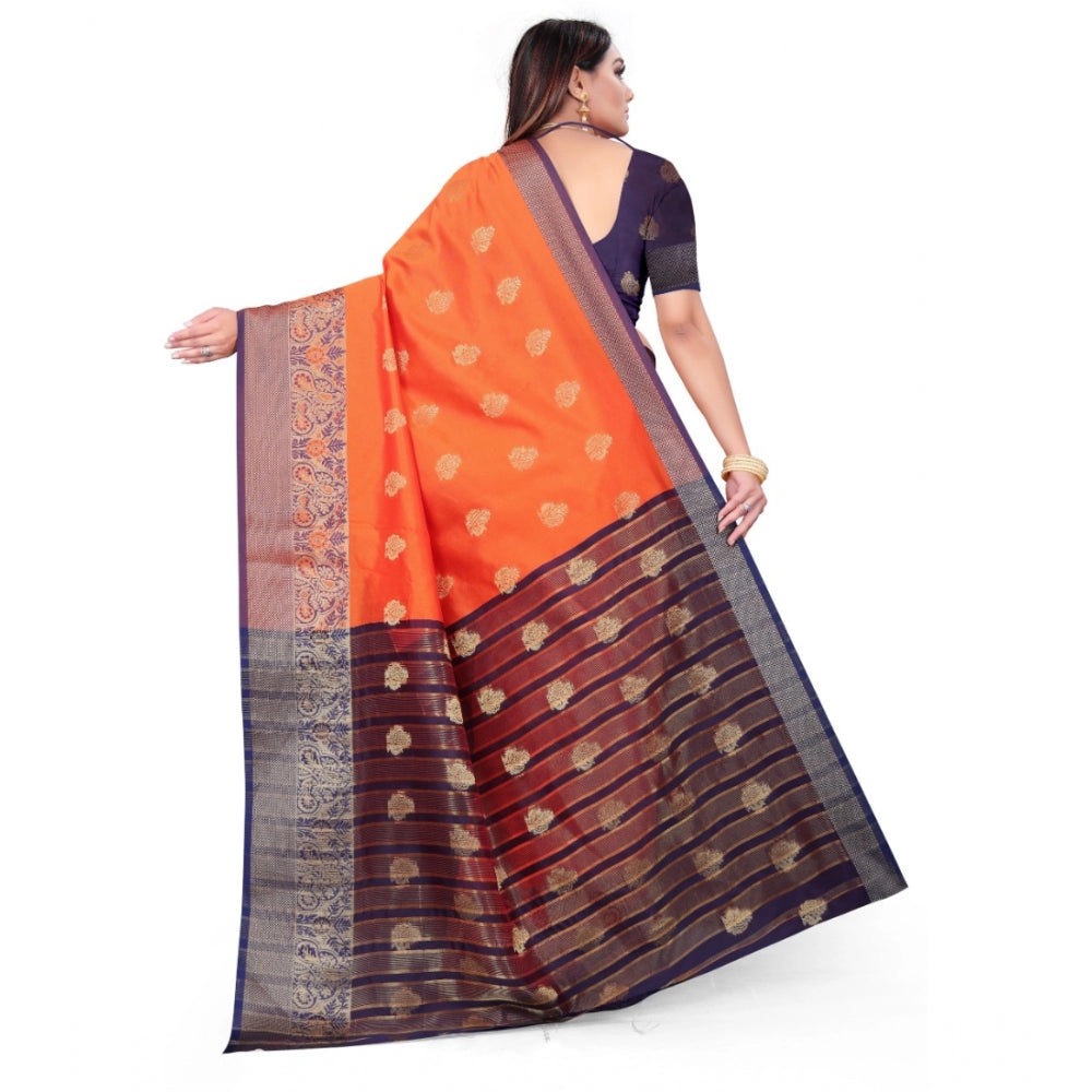 Clasymist Women's Silk Blend Woven Saree With Unstitched Blouse 5.5Mtr (Orange)