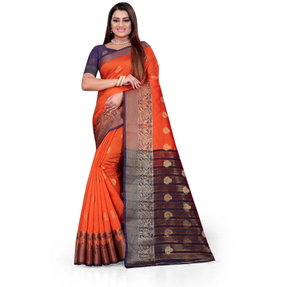 Clasymist Women's Silk Blend Woven Saree With Unstitched Blouse 5.5Mtr (Orange)