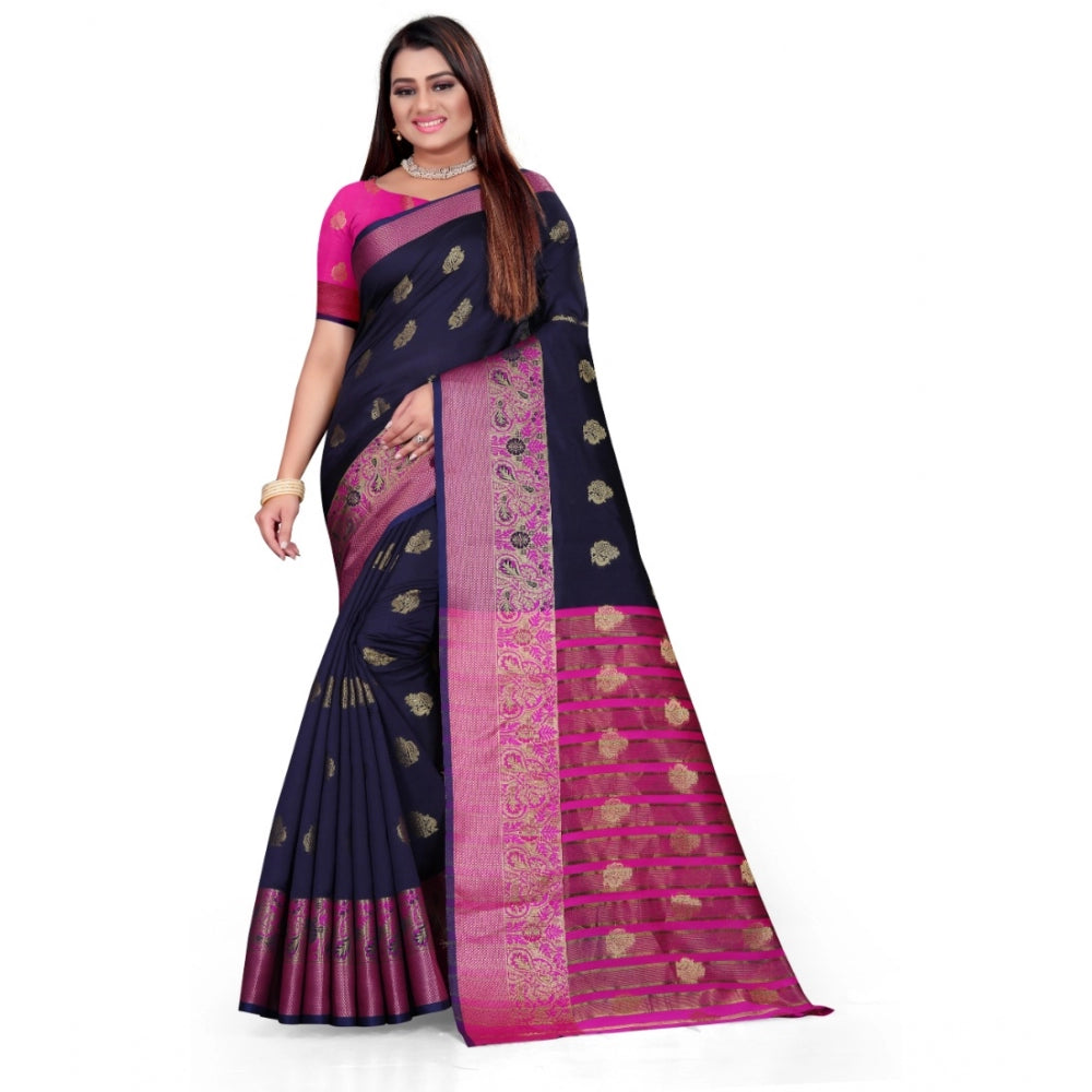 Clasymist Women's Silk Blend Woven Saree With Unstitched Blouse 5.5Mtr (Dark Blue)