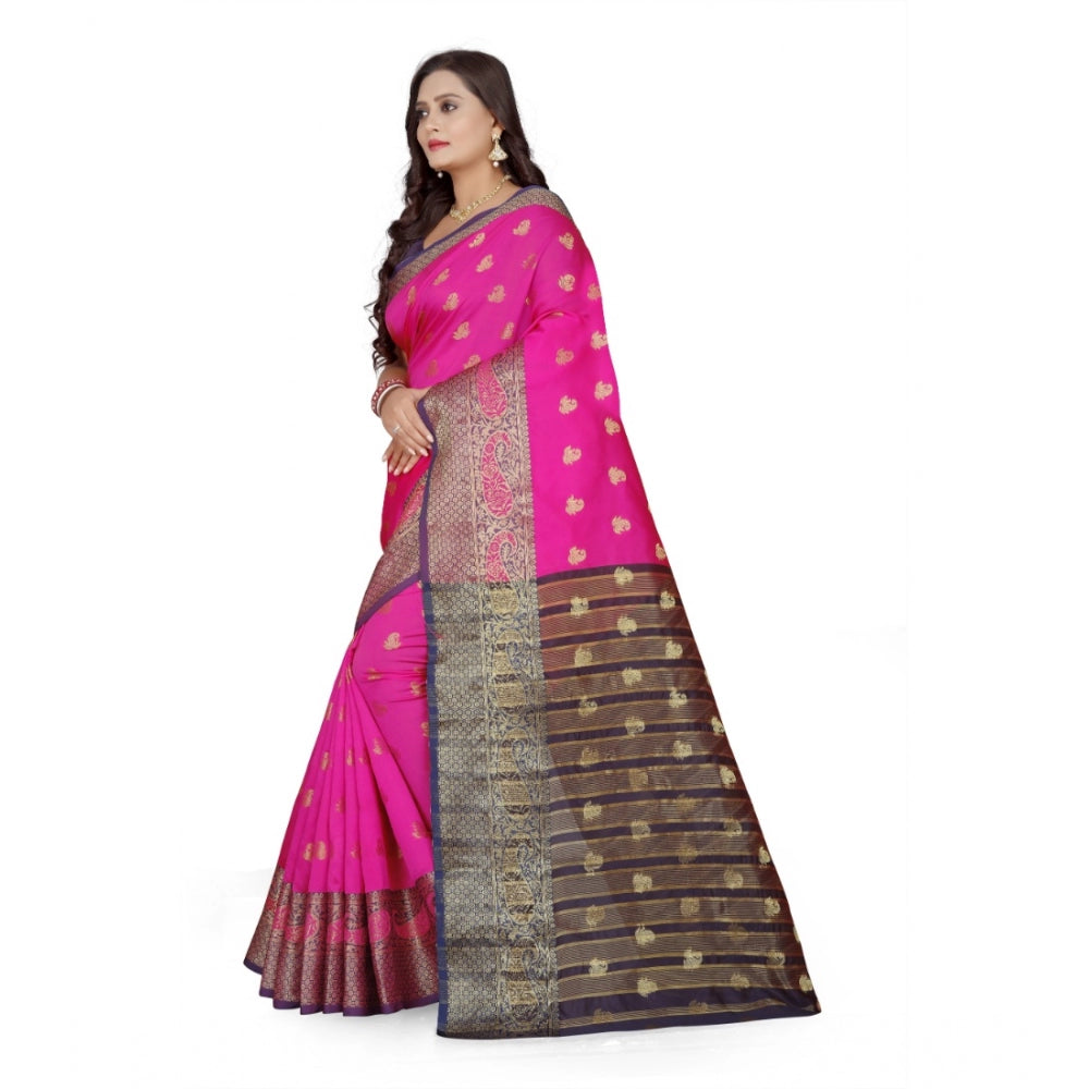 Clasymist Women's Jacquard Woven Saree With Unstitched Blouse 5.5Mtr (Pink)