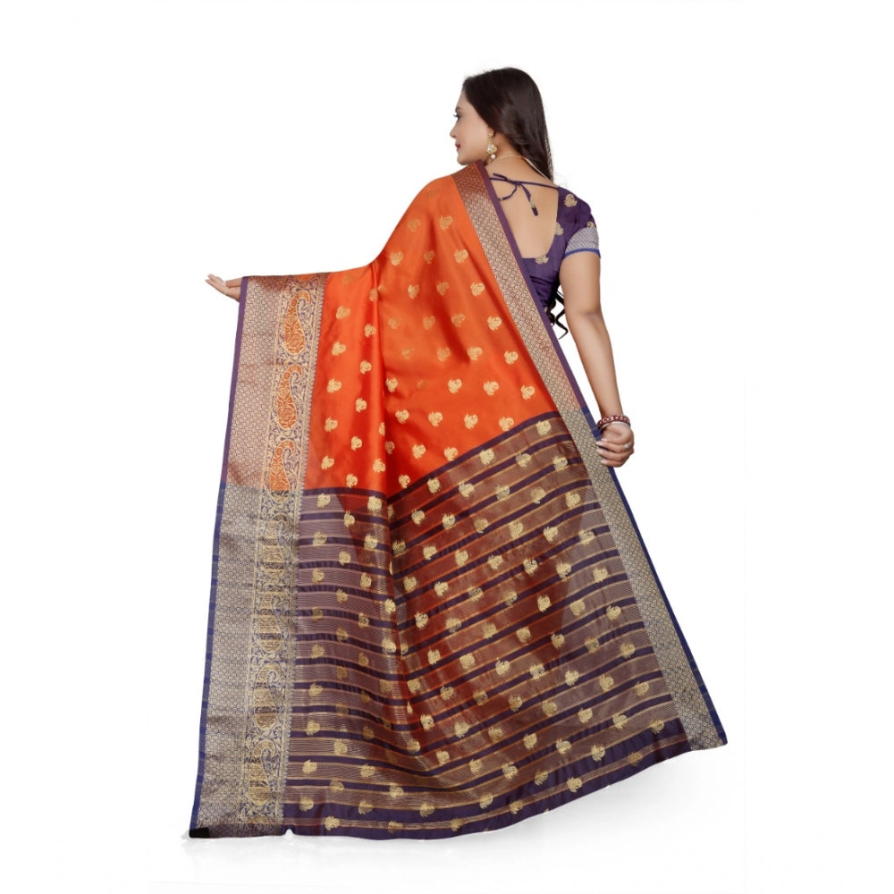 Clasymist Women's Jacquard Woven Saree With Unstitched Blouse 5.5Mtr (Orange)