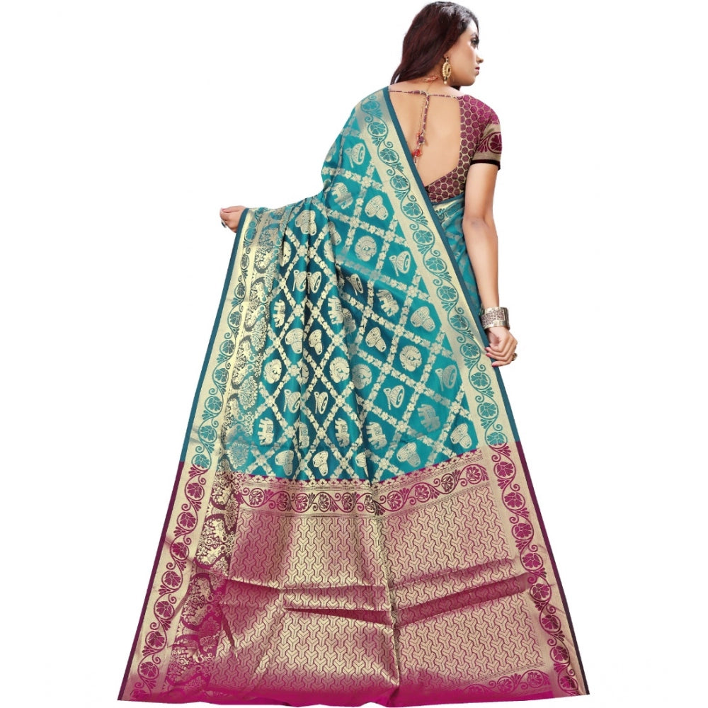 Clasymist Women's Jacquard Woven Saree With Unstitched Blouse 5.5Mtr (Light Blue)