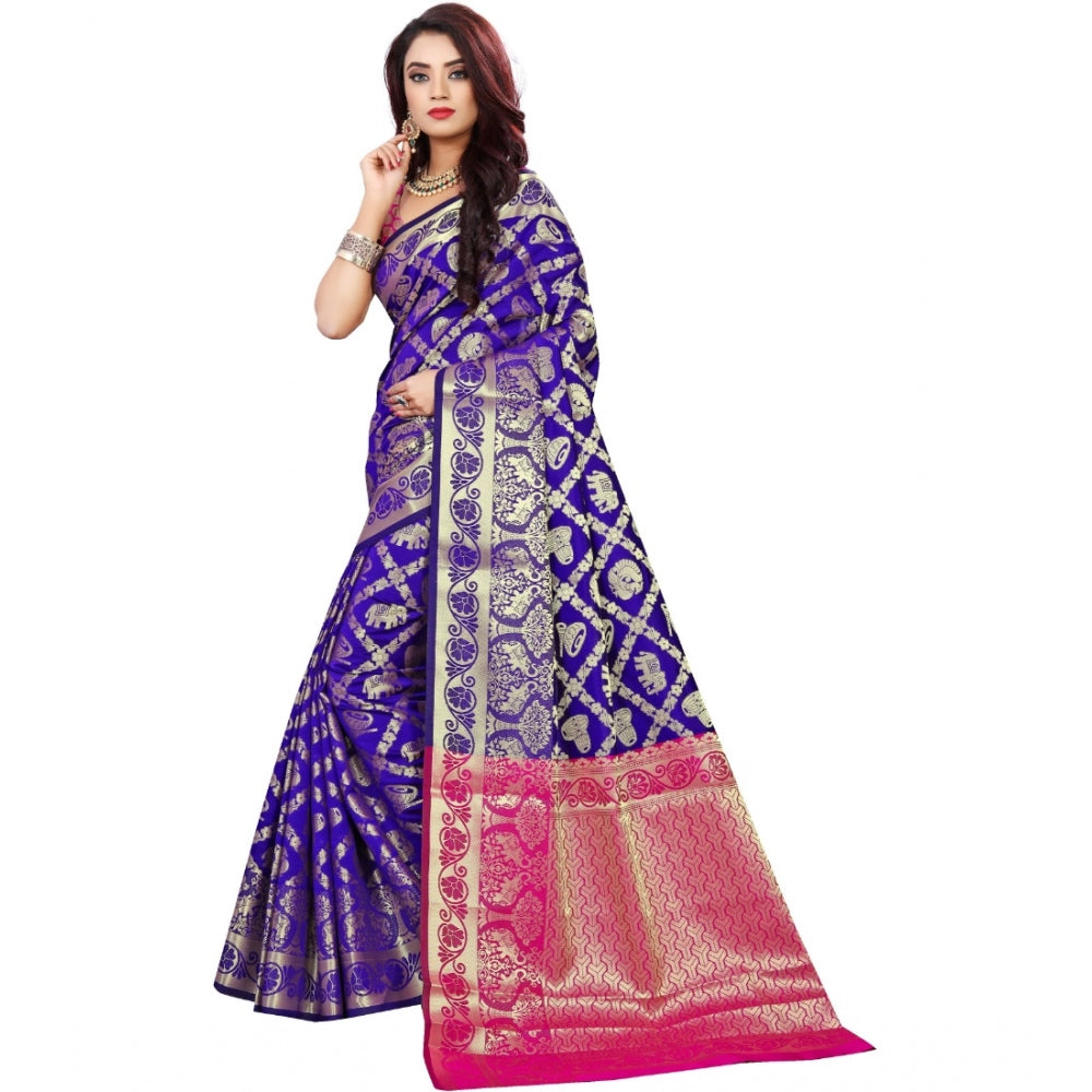 Clasymist Women's Jacquard Woven Saree With Unstitched Blouse 5.5Mtr (Blue)