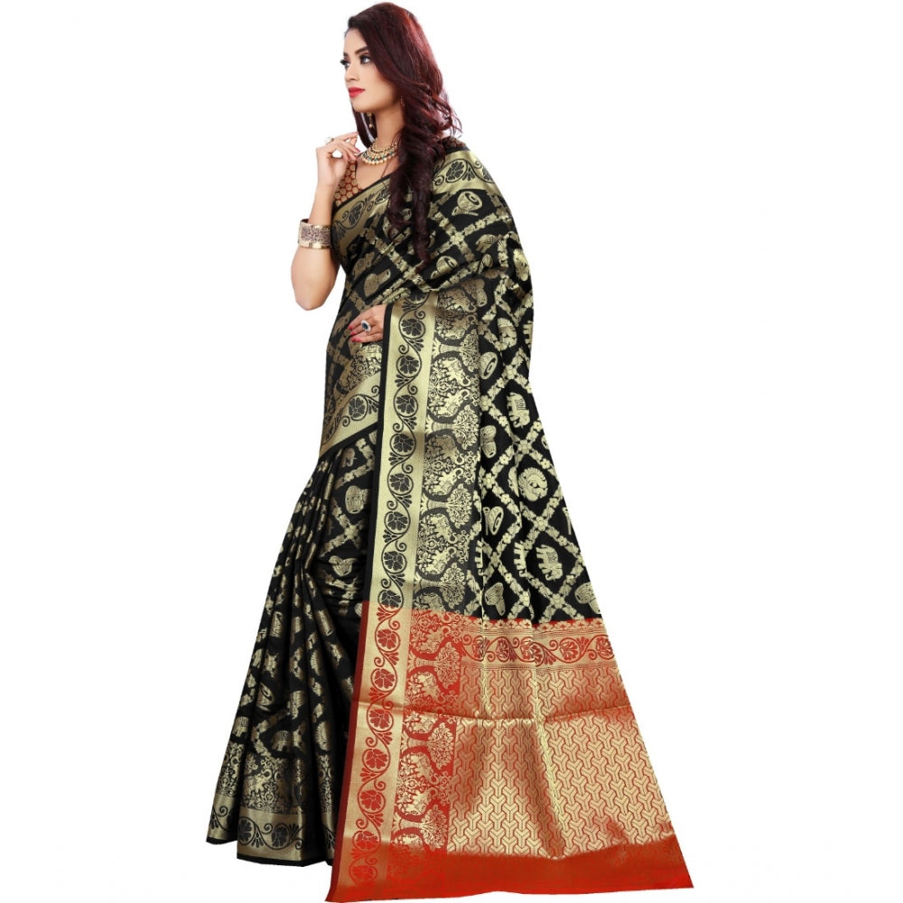 Clasymist Women's Jacquard Woven Saree With Unstitched Blouse 5.5Mtr (Black)