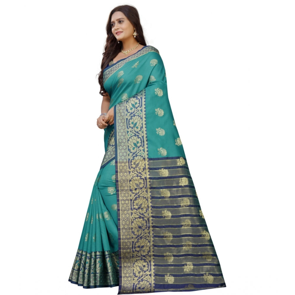 Clasymist Women's Silk Blend Woven Saree With Unstitched Blouse 5.5Mtr (Dark Blue-Green)