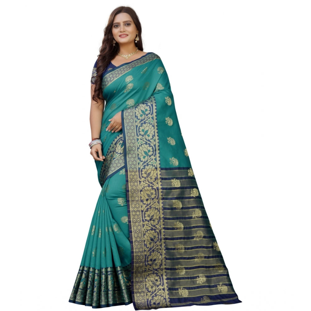 Clasymist Women's Silk Blend Woven Saree With Unstitched Blouse 5.5Mtr (Dark Blue-Green)