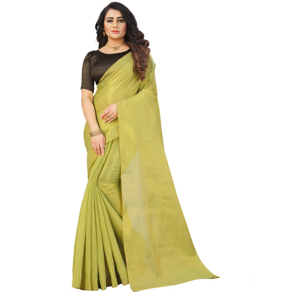 Clasymist Women's Cotton Silk Self Design Saree With Unstitched Blouse 5.5Mtr (Light Green)