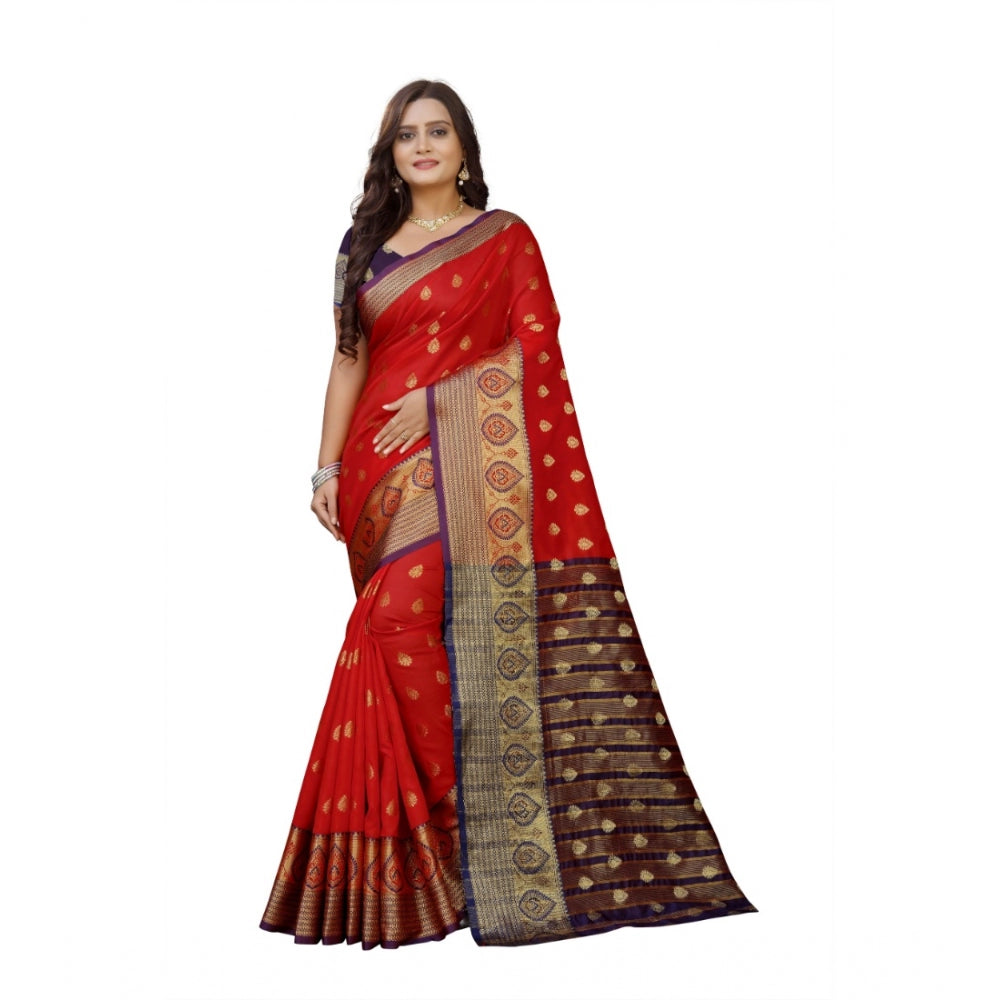 Clasymist Women's Silk Blend Woven Saree With Unstitched Blouse 5.5Mtr (Purple-Red)