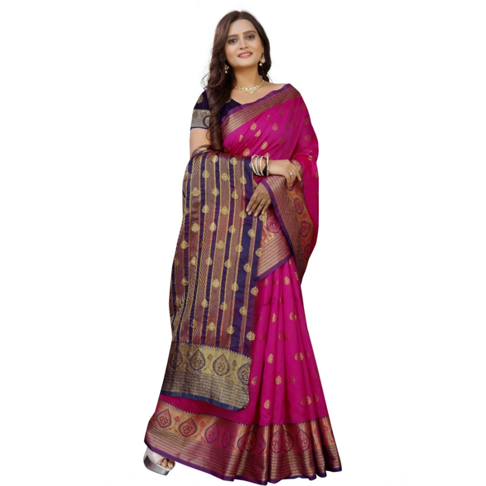 Clasymist Women's Silk Blend Woven Saree With Unstitched Blouse 5.5Mtr (Purple-Pink)