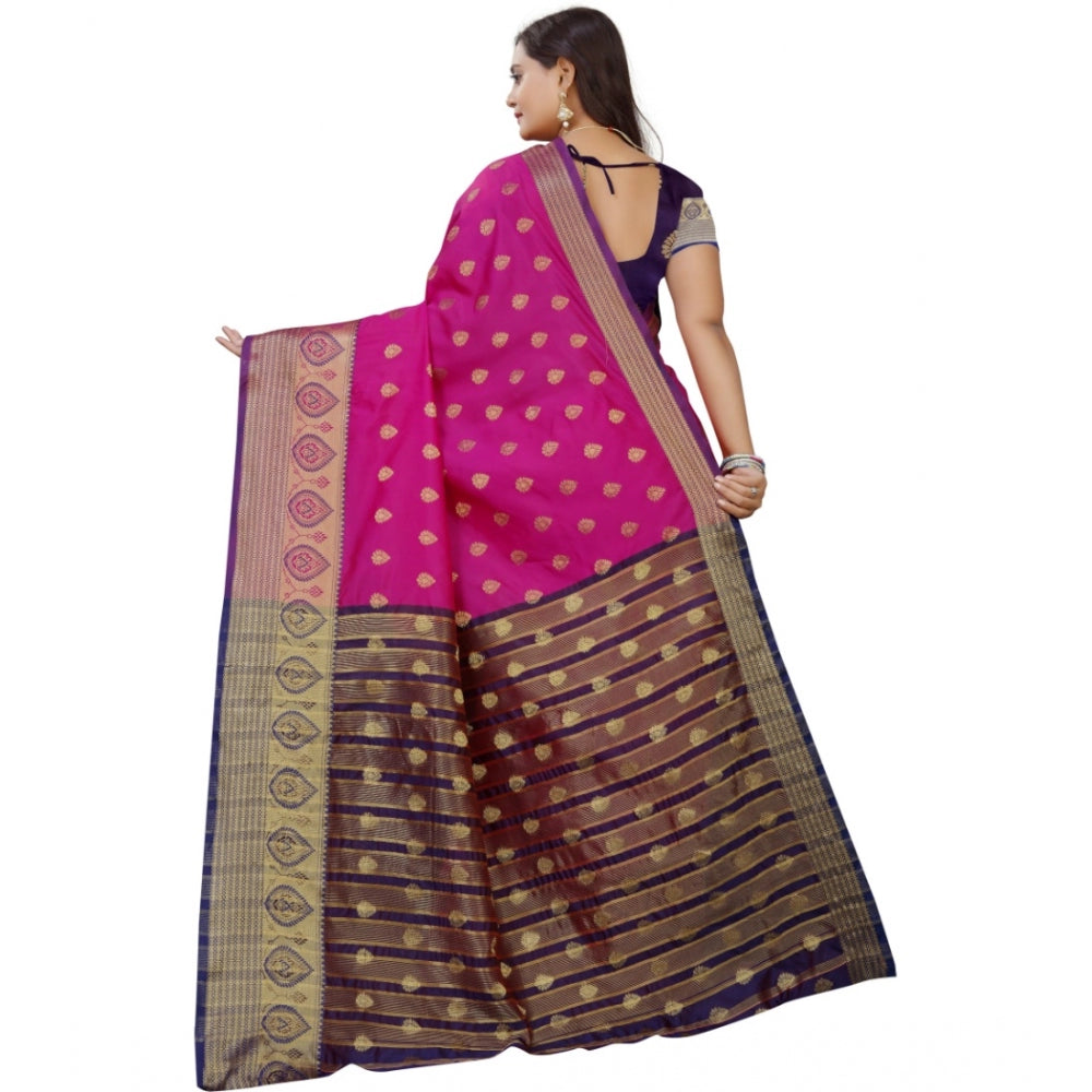 Clasymist Women's Silk Blend Woven Saree With Unstitched Blouse 5.5Mtr (Purple-Pink)