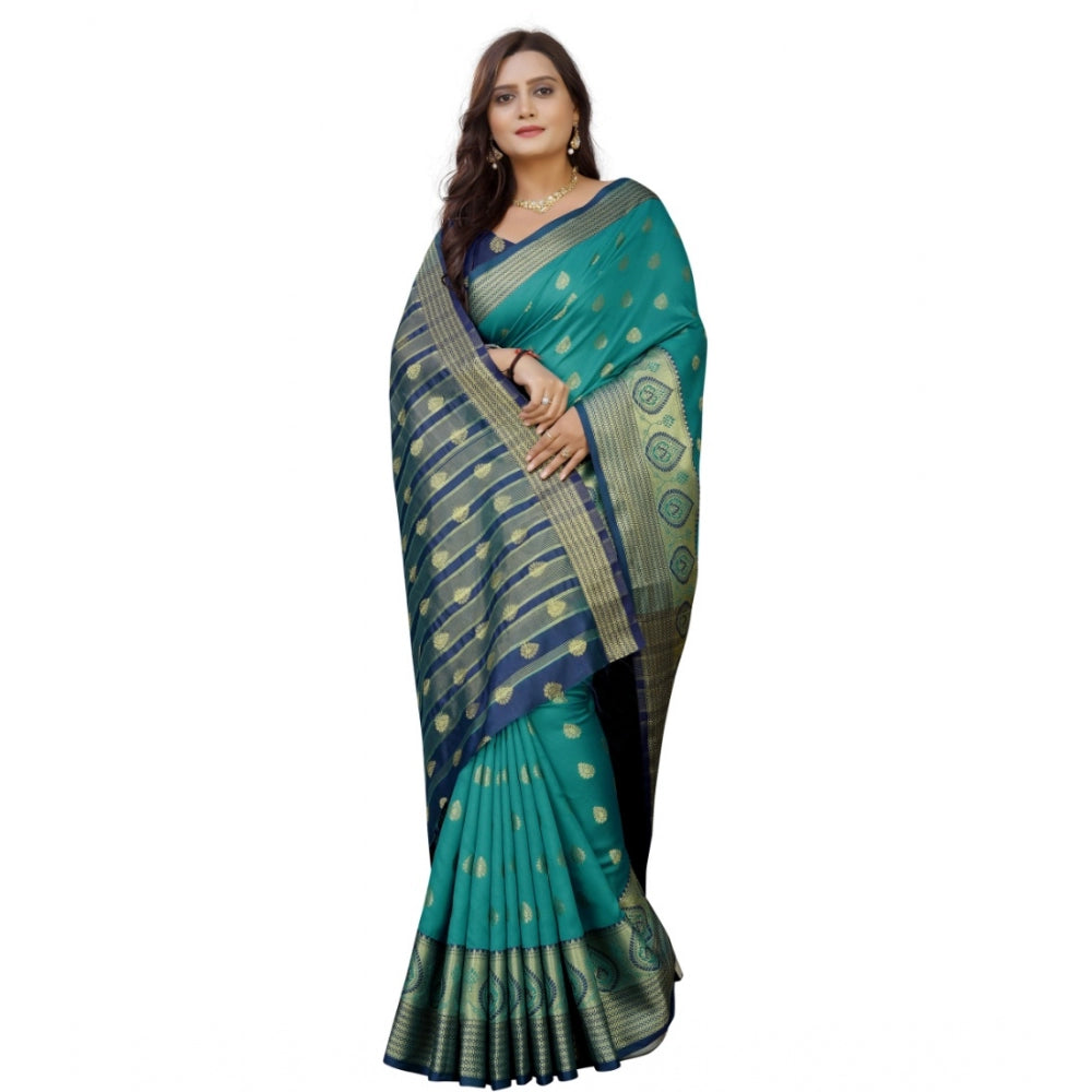 Clasymist Women's Silk Blend Woven Saree With Unstitched Blouse 5.5Mtr (Dark Blue-Green)