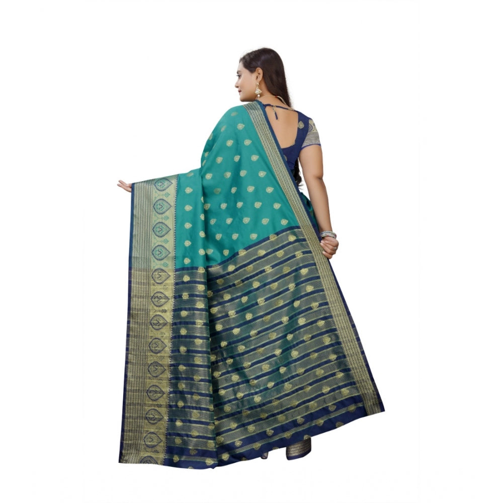 Clasymist Women's Silk Blend Woven Saree With Unstitched Blouse 5.5Mtr (Dark Blue-Green)