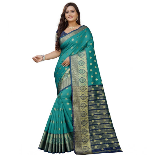 Clasymist Women's Silk Blend Woven Saree With Unstitched Blouse 5.5Mtr (Dark Blue-Green)