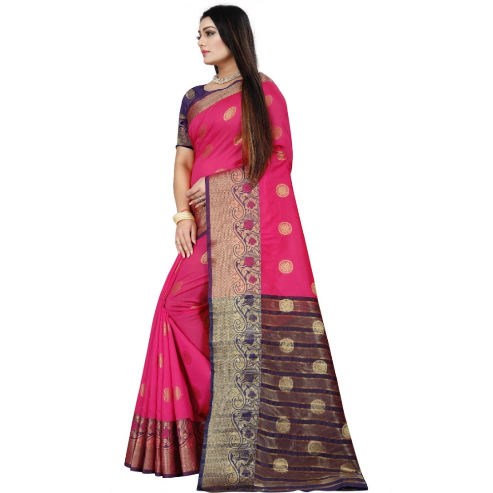 Clasymist Women's Silk Blend Woven Saree With Unstitched Blouse 5.5Mtr (Blue-Pink)