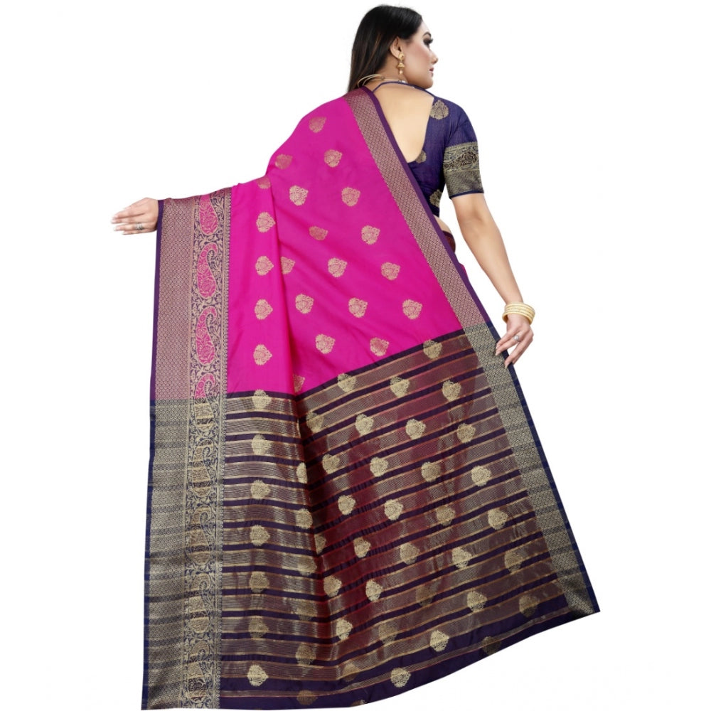 Clasymist Women's Silk Blend Woven Saree With Unstitched Blouse 5.5Mtr (Purple-Pink)