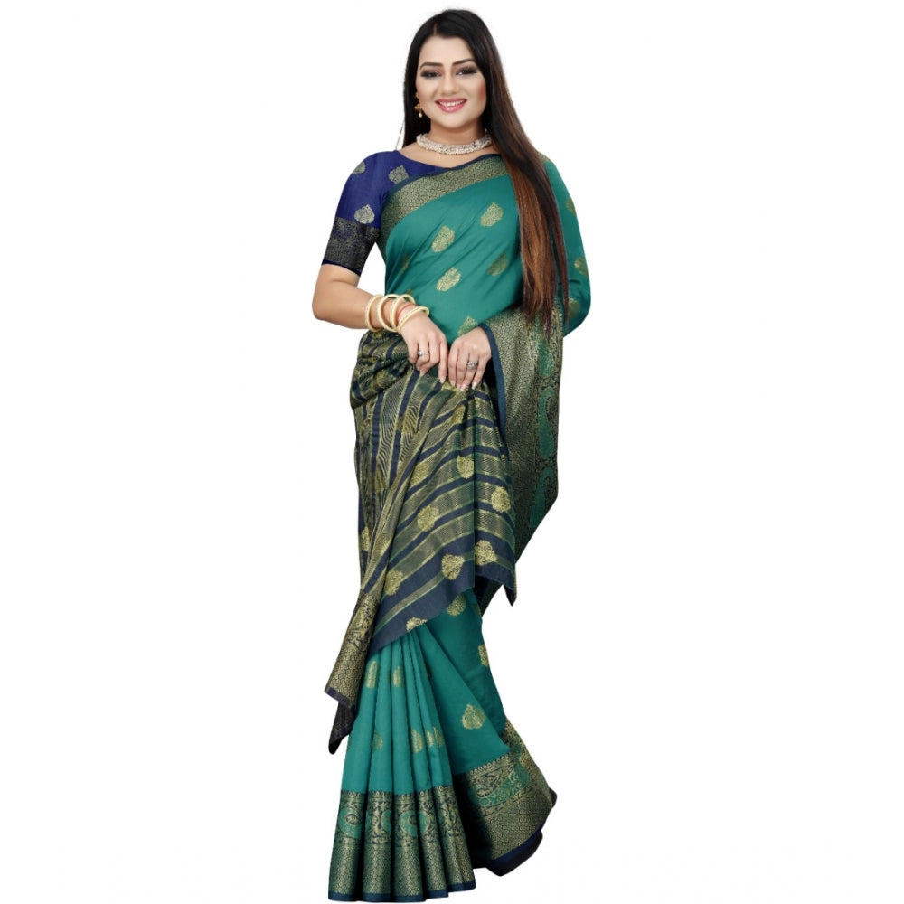 Clasymist Women's Silk Blend Woven Saree With Unstitched Blouse 5.5Mtr (Dark Blue-Green)