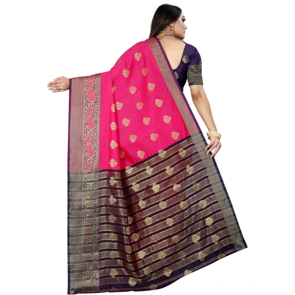 Clasymist Women's Silk Blend Woven Saree With Unstitched Blouse 5.5Mtr (Purple-Pink)