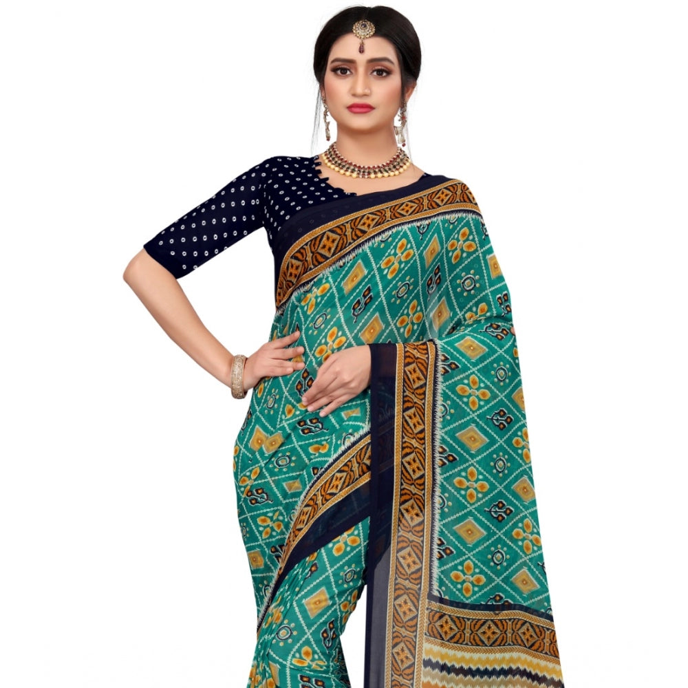 Clasymist Women's Georgette Floral Print Saree With Unstitched Blouse 5.5Mtr (Dark Green)