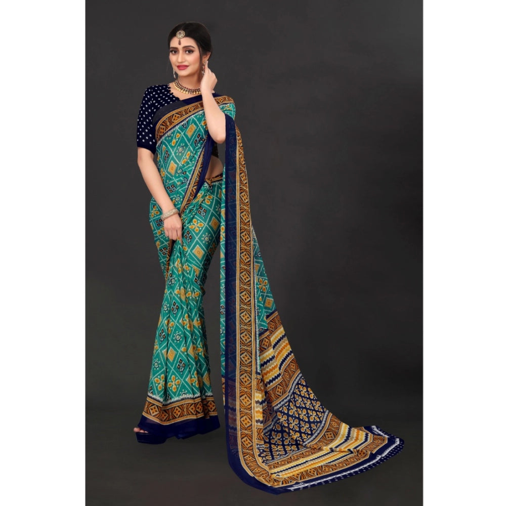 Clasymist Women's Georgette Floral Print Saree With Unstitched Blouse 5.5Mtr (Dark Green)