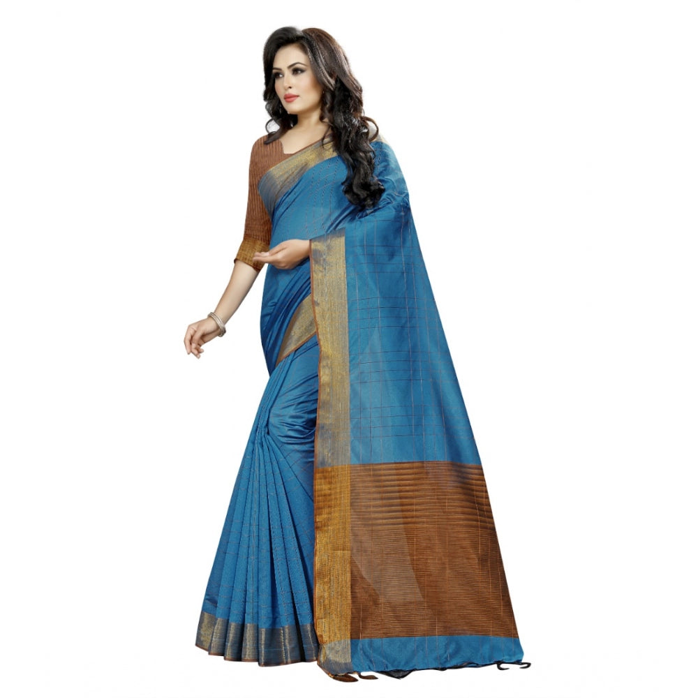 Clasymist Women's Cotton Silk Self Design Saree With Unstitched Blouse 5.5Mtr (Light Blue)