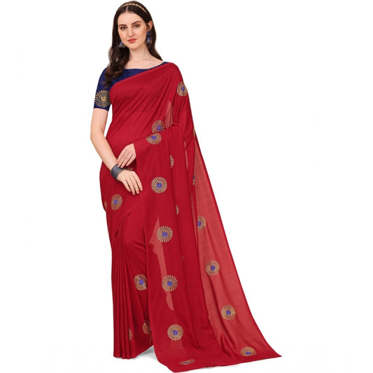 Clasymist Women's Silk Blend Embroidered Saree With Unstitched Blouse 5.5Mtr (Red)