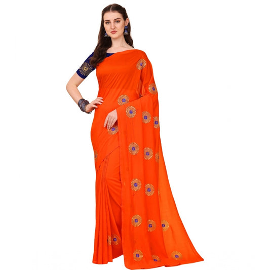 Clasymist Women's Silk Blend Embroidered Saree With Unstitched Blouse 5.5Mtr (Orange)