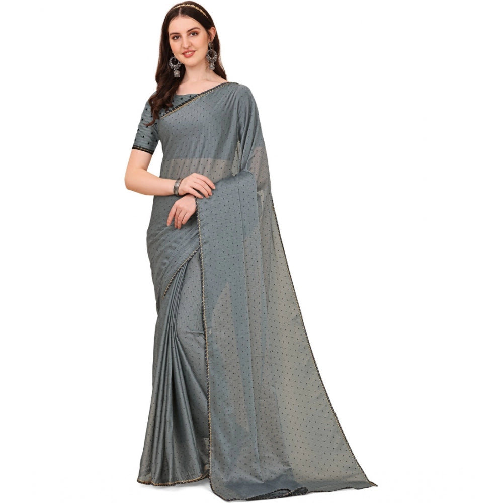 Clasymist Women's Silk Blend Embellished Saree With Unstitched Blouse 5.5Mtr (Silver)