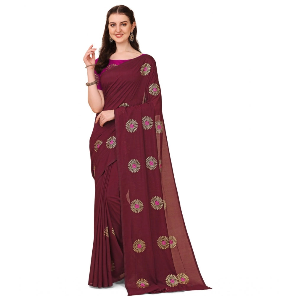 Clasymist Women's Silk Blend Embroidered Saree With Unstitched Blouse 5.5Mtr (Brown)