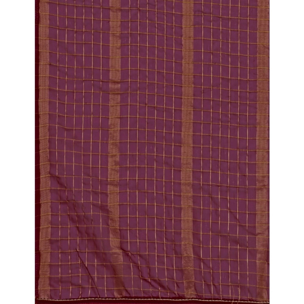 Clasymist Women's Silk Blend Checkered Saree With Unstitched Blouse 5.5Mtr (Maroon)