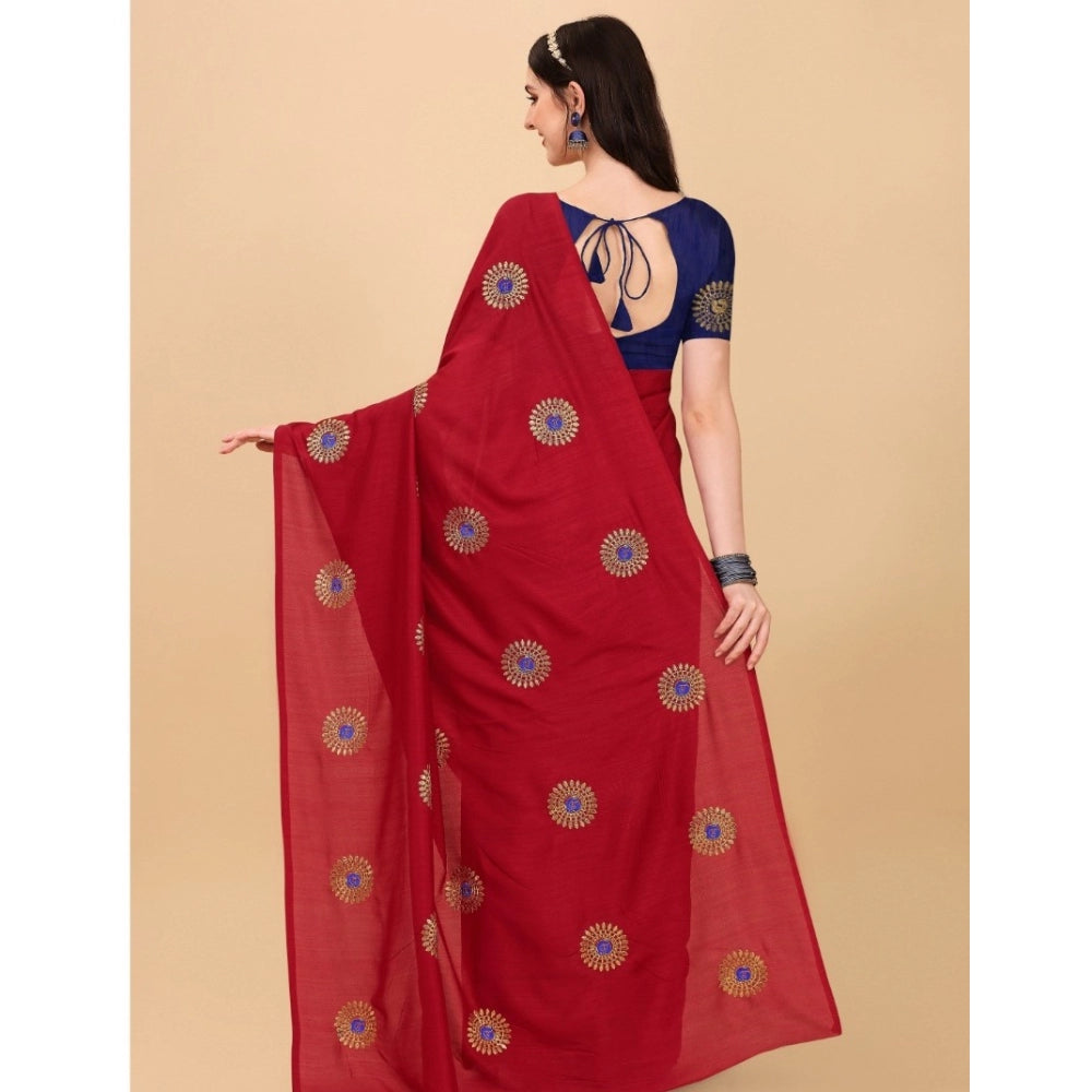 Clasymist Women's Silk Blend Embroidered Saree With Unstitched Blouse 5.5Mtr (Red)