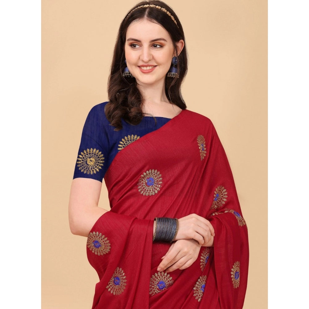 Clasymist Women's Silk Blend Embroidered Saree With Unstitched Blouse 5.5Mtr (Red)