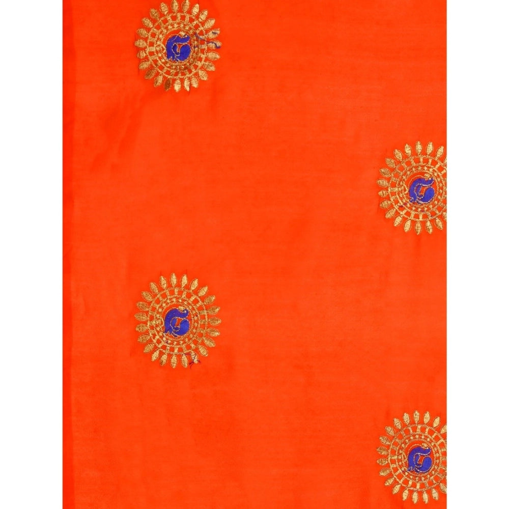 Clasymist Women's Silk Blend Embroidered Saree With Unstitched Blouse 5.5Mtr (Orange)