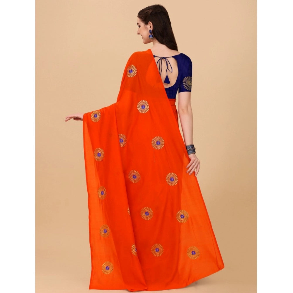 Clasymist Women's Silk Blend Embroidered Saree With Unstitched Blouse 5.5Mtr (Orange)