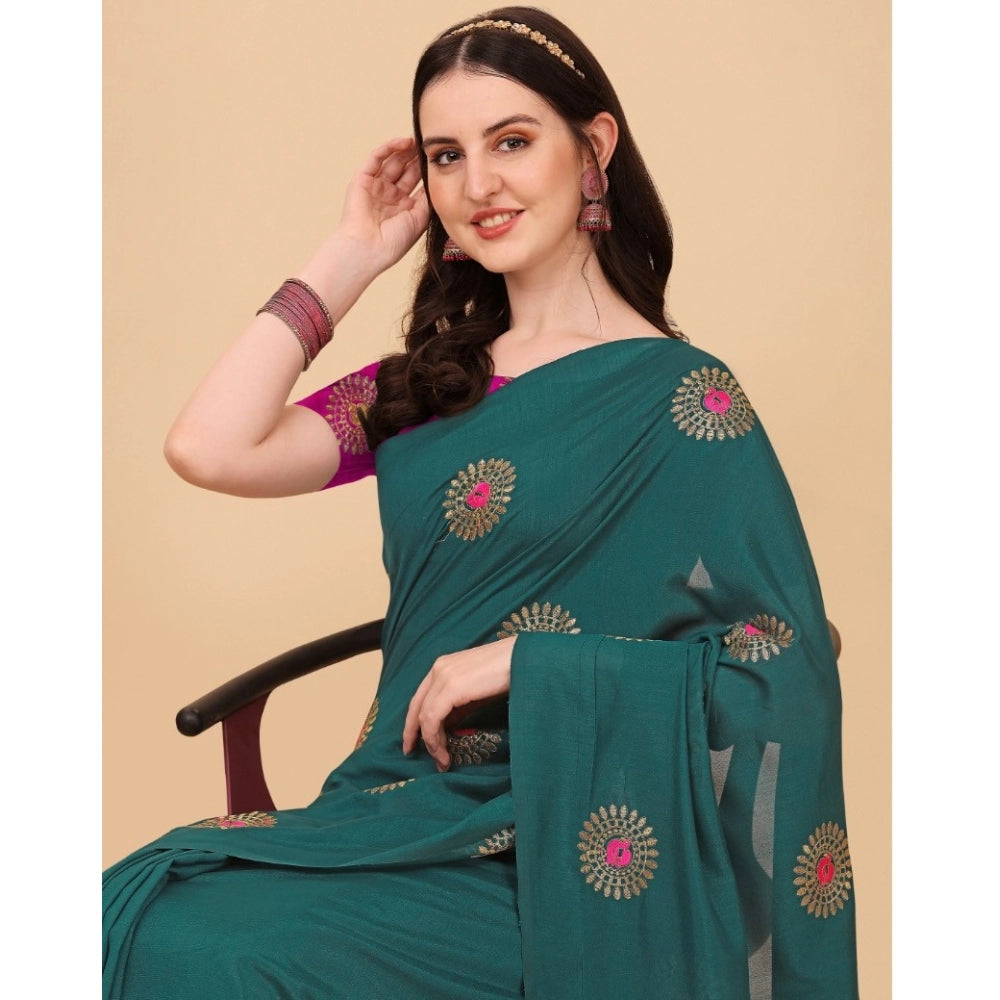 Clasymist Women's Silk Blend Embroidered Saree With Unstitched Blouse 5.5Mtr (Dark Green)