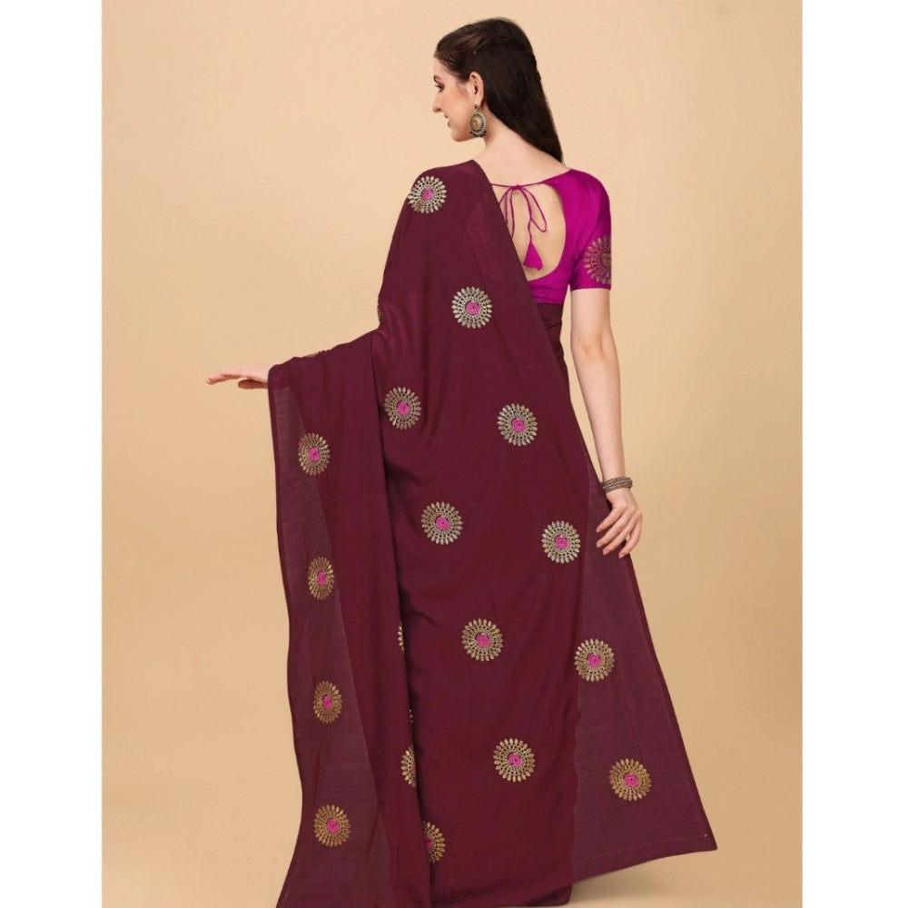 Clasymist Women's Silk Blend Embroidered Saree With Unstitched Blouse 5.5Mtr (Brown)