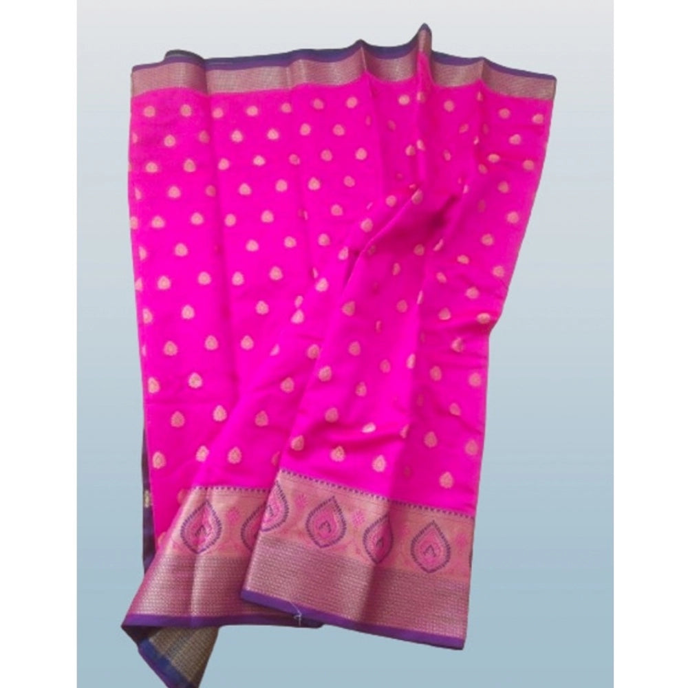 Clasymist Women's Silk Blend Woven Saree With Unstitched Blouse 5.5Mtr (Pink)