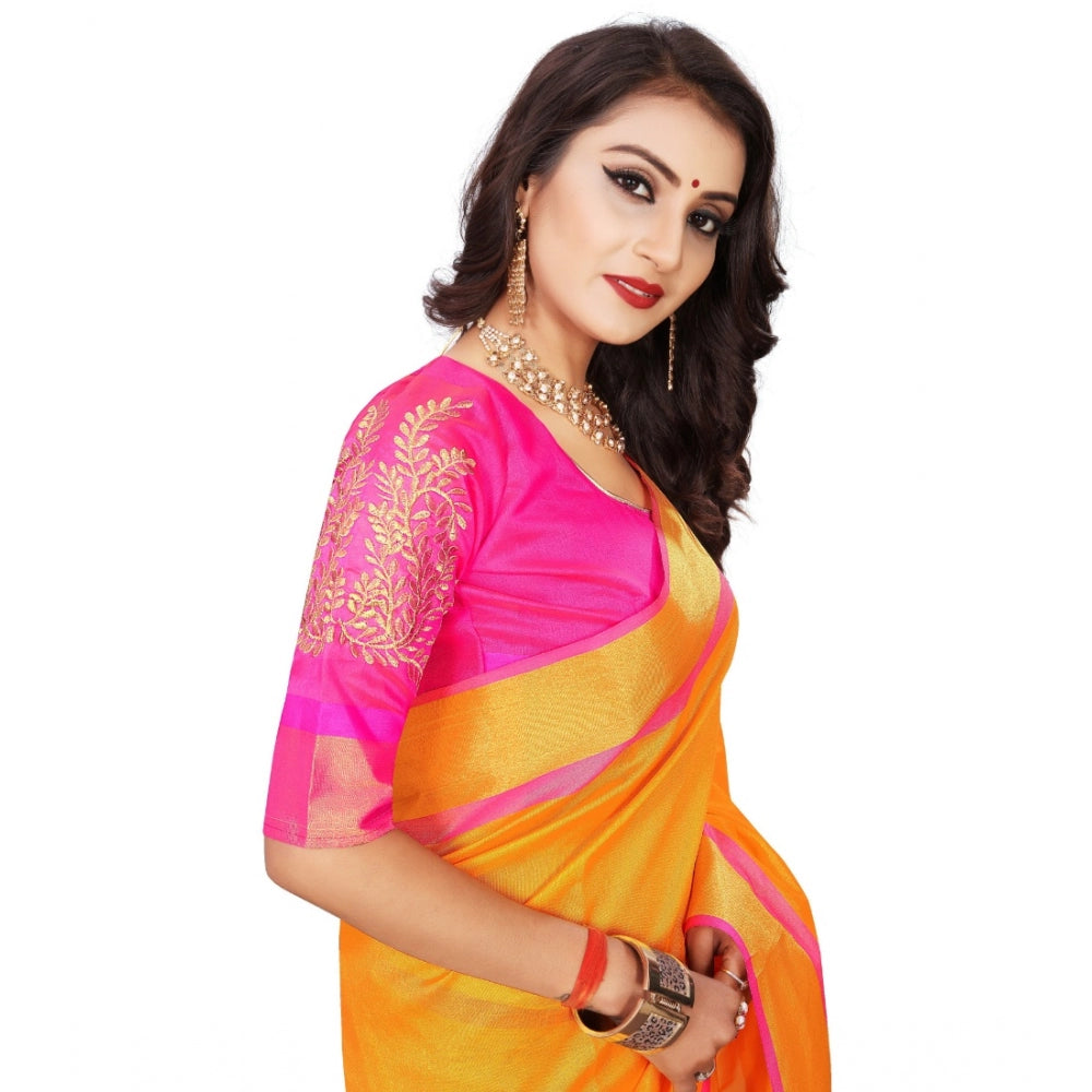 Clasymist Women's Jacquard Woven Saree With Unstitched Blouse 5.5Mtr (Orange)