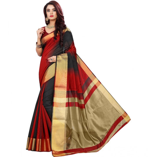 Clasymist Women's Jacquard Woven Saree With Unstitched Blouse 5.5Mtr (Red-Black)